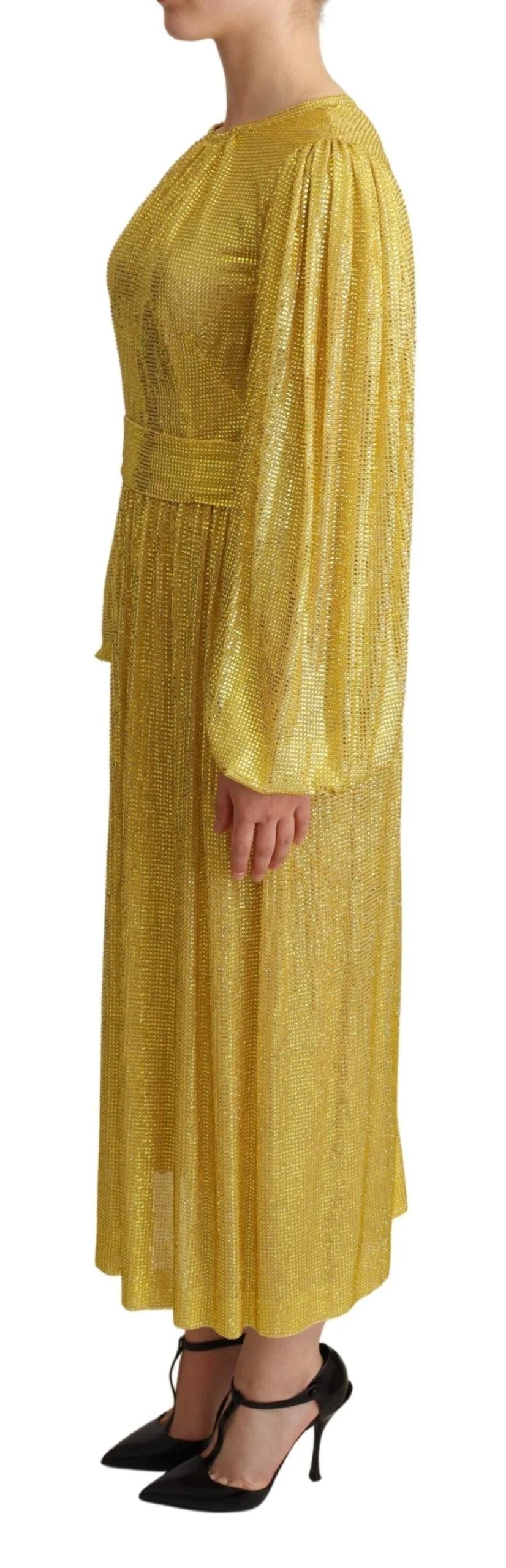 Dolce & Gabbana Yellow Crystal Mesh Pleated Maxi Dress - IT38|XS - Dresses