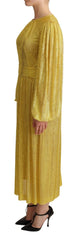 Dolce & Gabbana Yellow Crystal Mesh Pleated Maxi Dress - IT38|XS - Dresses