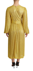 Dolce & Gabbana Yellow Crystal Mesh Pleated Maxi Dress - IT38|XS - Dresses