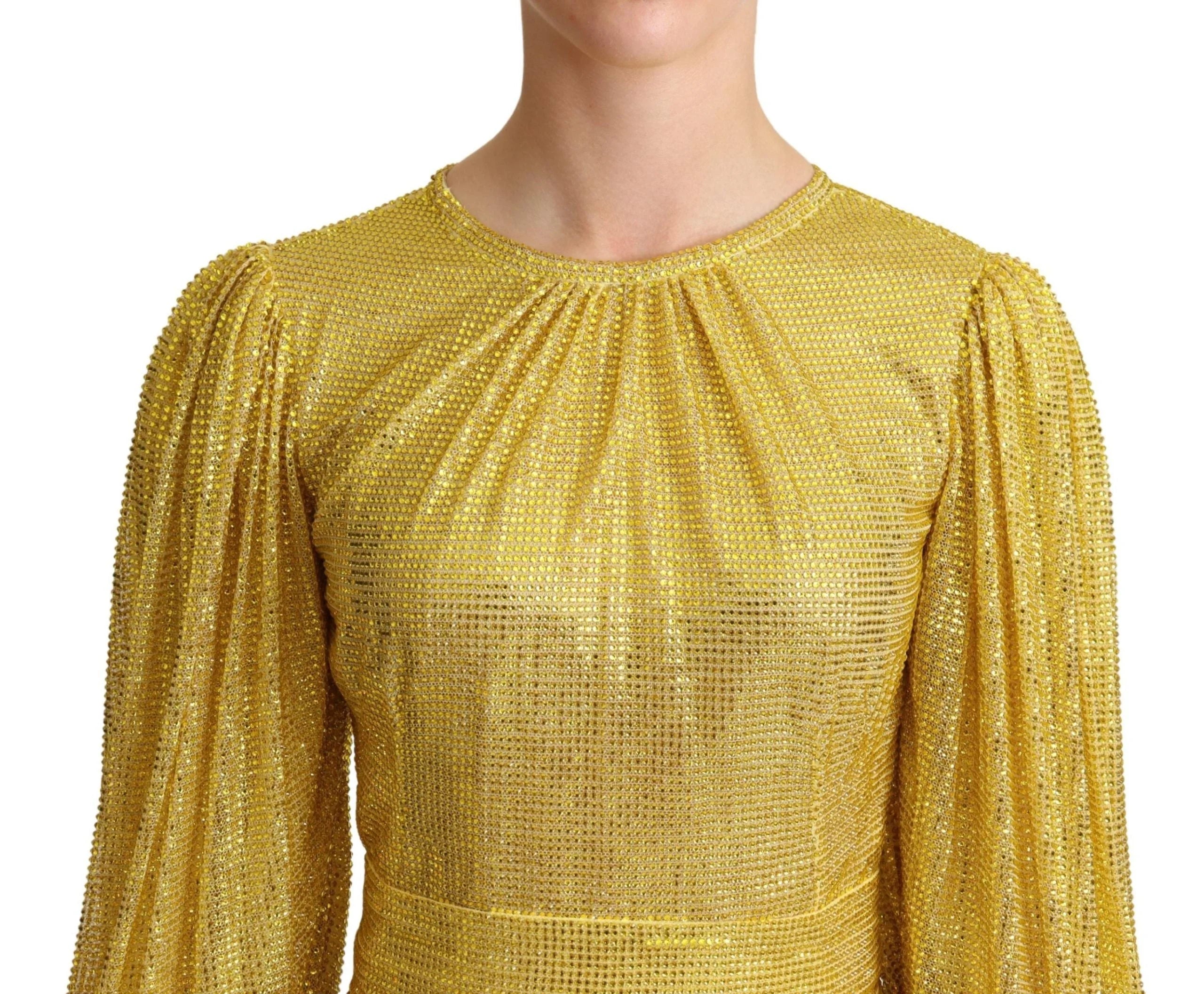 Dolce & Gabbana Yellow Crystal Mesh Pleated Maxi Dress - IT38|XS - Dresses