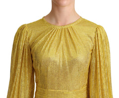 Dolce & Gabbana Yellow Crystal Mesh Pleated Maxi Dress - IT38|XS - Dresses