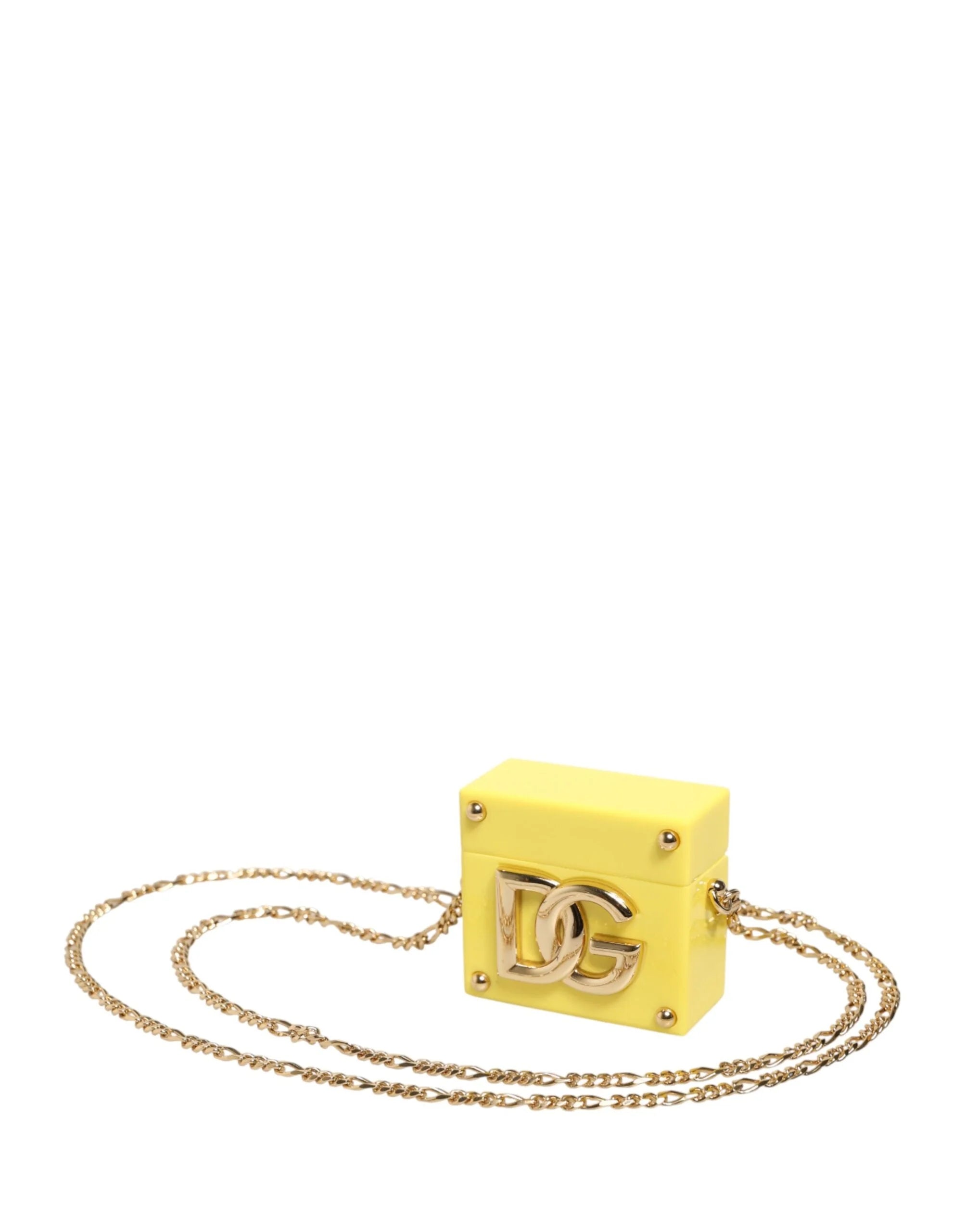 Dolce & Gabbana Yellow DG Logo Plaque Cover Gold Chain Airpods Case - Earbud & In-Ear Headphone Carrying Cases