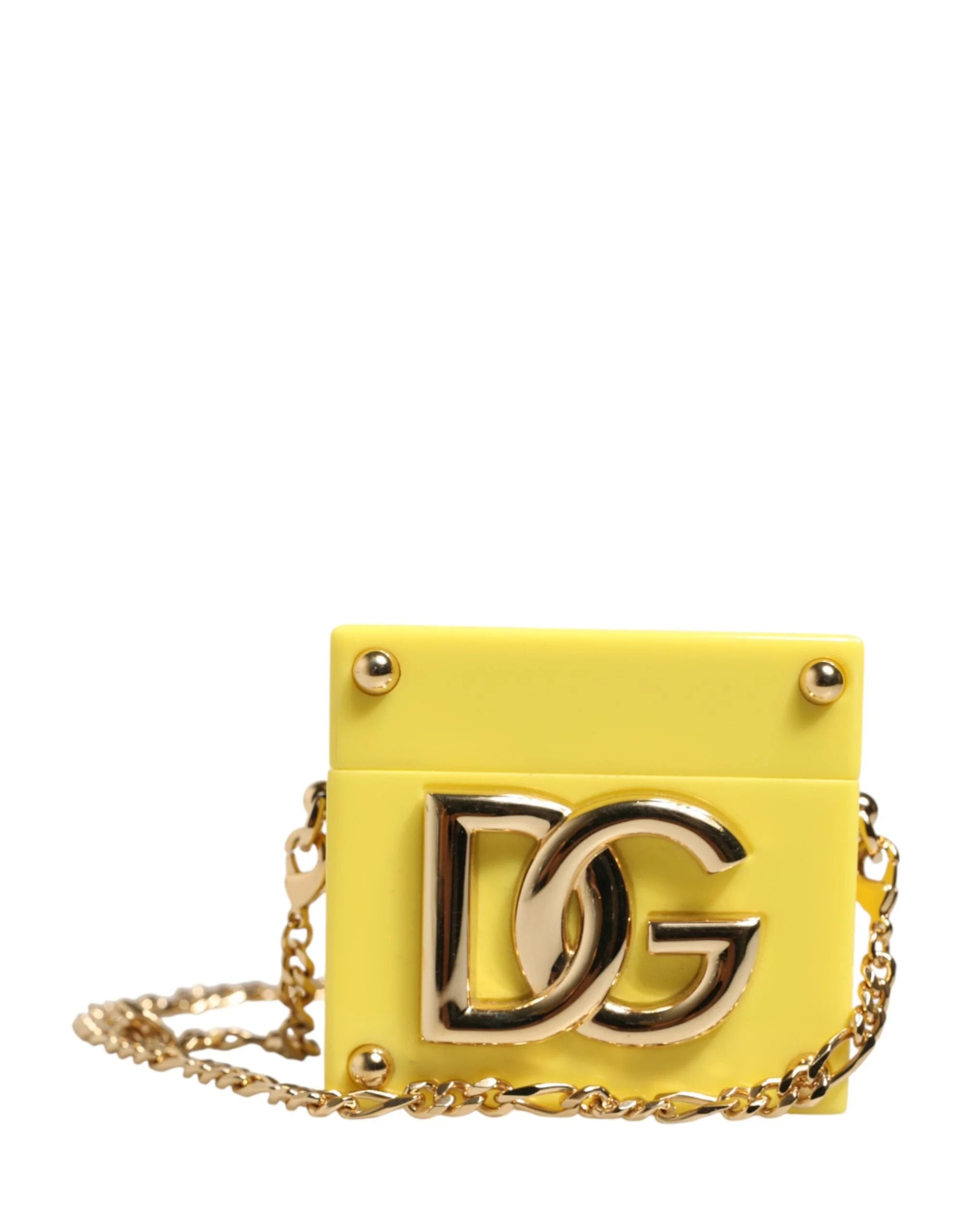 Dolce & Gabbana Yellow DG Logo Plaque Cover Gold Chain Airpods Case - Earbud & In-Ear Headphone Carrying Cases