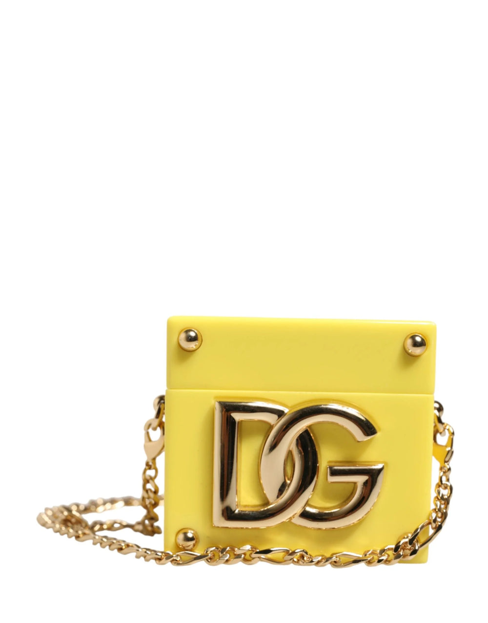Dolce & Gabbana Yellow DG Logo Plaque Cover Gold Chain Airpods Case - Earbud & In-Ear Headphone Carrying Cases