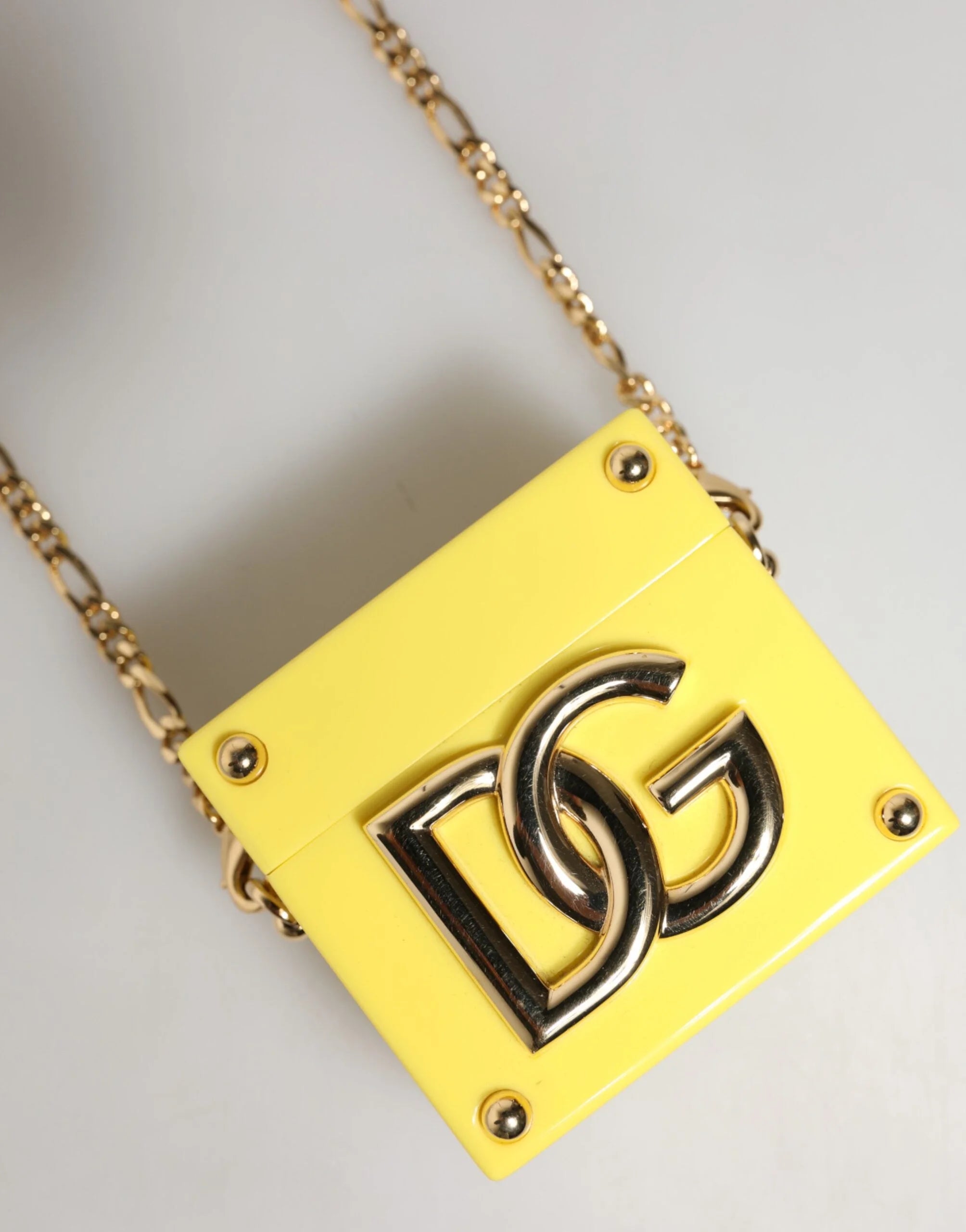 Dolce & Gabbana Yellow DG Logo Plaque Cover Gold Chain Airpods Case - Earbud & In-Ear Headphone Carrying Cases