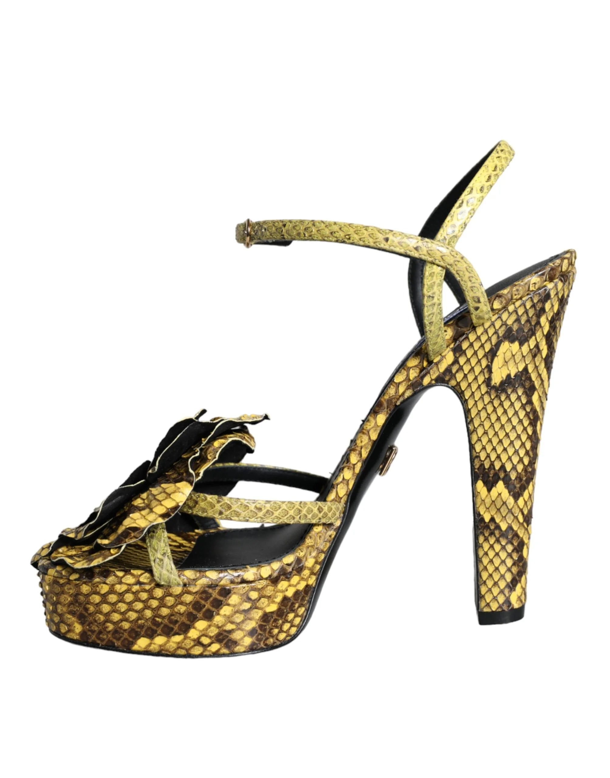 Dolce & Gabbana Yellow Exotic Leather Ankle Strap Heels Sandals Shoes - EU39/US8.5 - Sandals