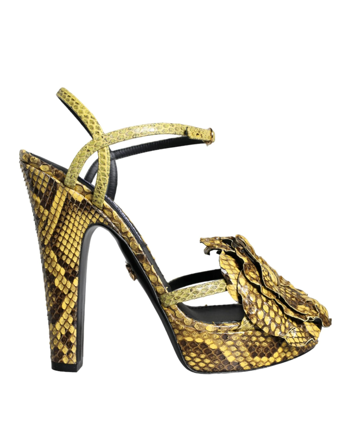 Dolce & Gabbana Yellow Exotic Leather Ankle Strap Heels Sandals Shoes - EU39/US8.5 - Sandals