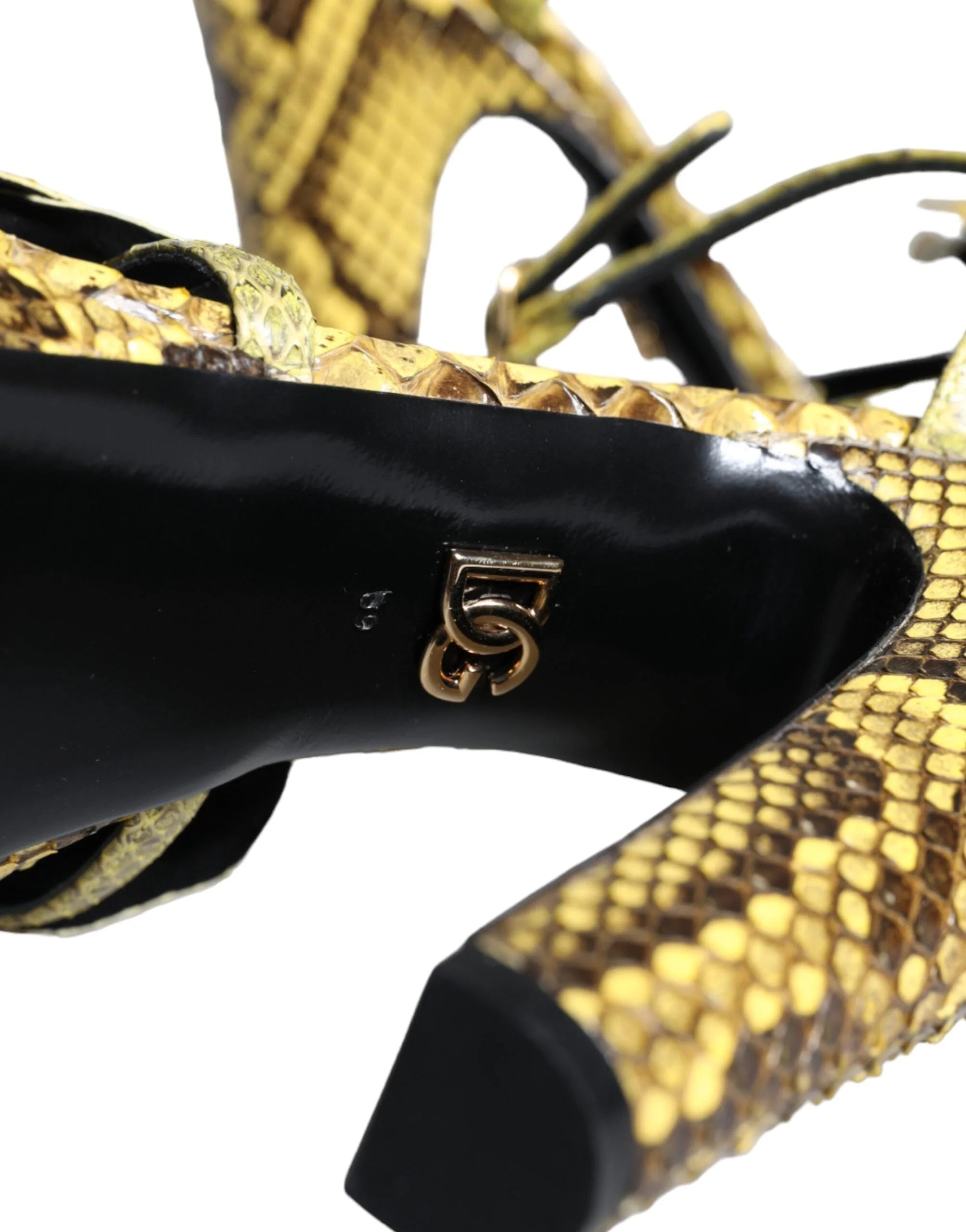 Dolce & Gabbana Yellow Exotic Leather Ankle Strap Heels Sandals Shoes - EU39/US8.5 - Sandals