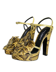 Dolce & Gabbana Yellow Exotic Leather Ankle Strap Heels Sandals Shoes - EU39/US8.5 - Sandals