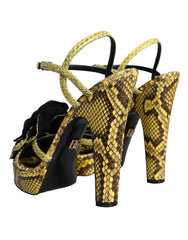 Dolce & Gabbana Yellow Exotic Leather Ankle Strap Heels Sandals Shoes - EU39/US8.5 - Sandals