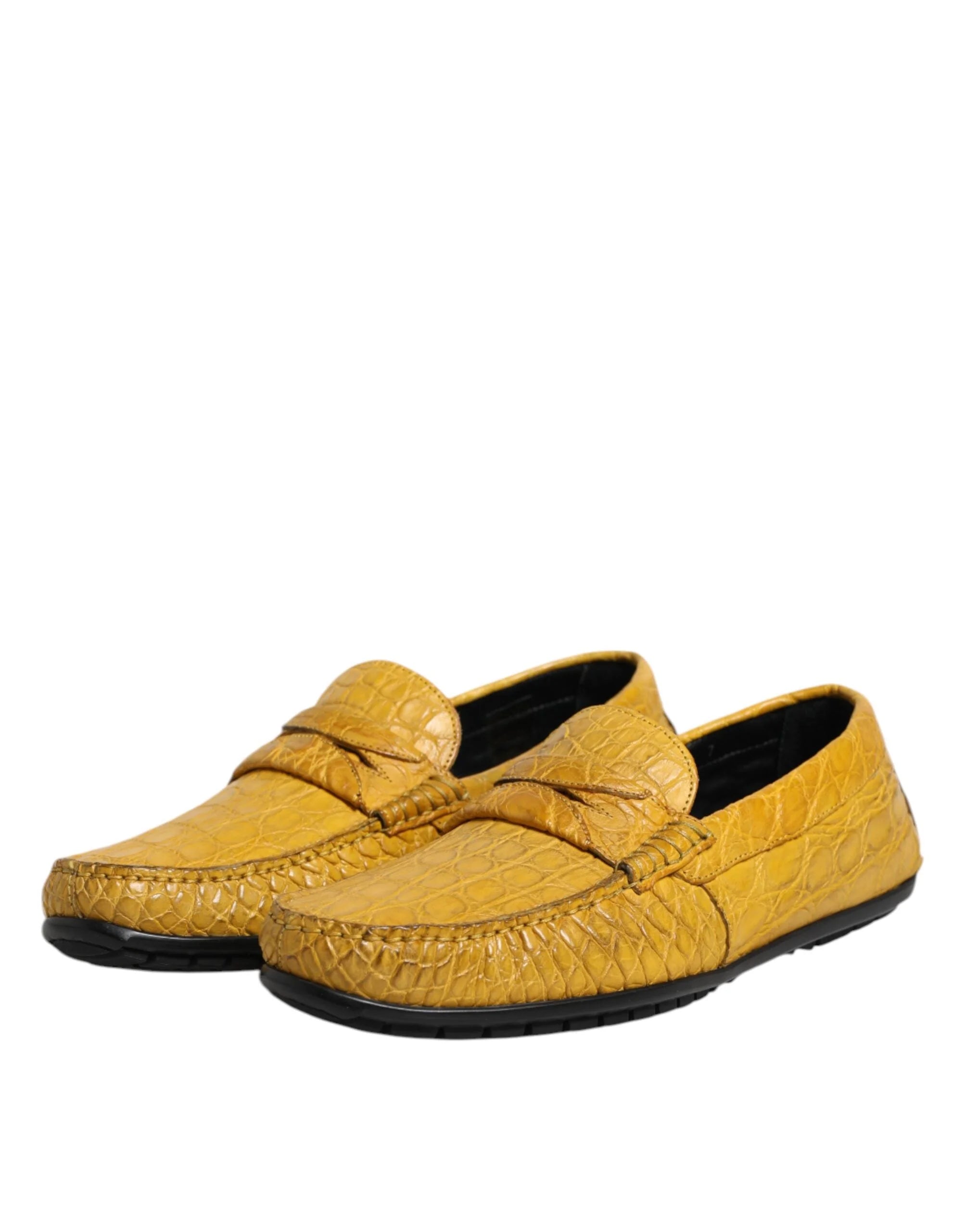 Dolce & Gabbana Yellow Exotic Leather Loafers Slip On Shoes - EU41/US8 - Flats