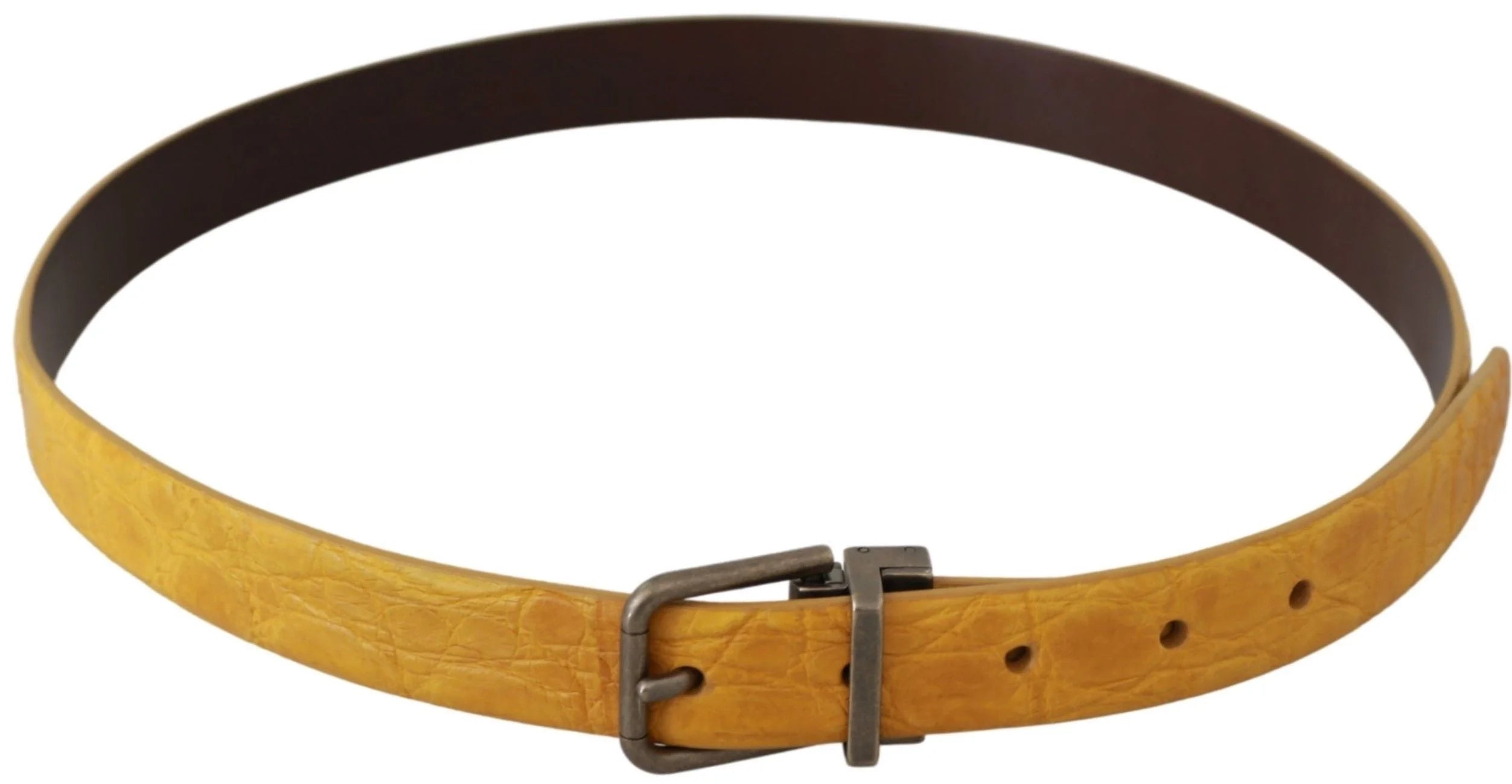 Dolce & Gabbana Yellow Exotic Skin Leather Grey Buckle Belt - Belts