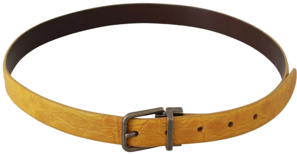 Dolce & Gabbana Yellow Exotic Skin Leather Grey Buckle Belt - Belts