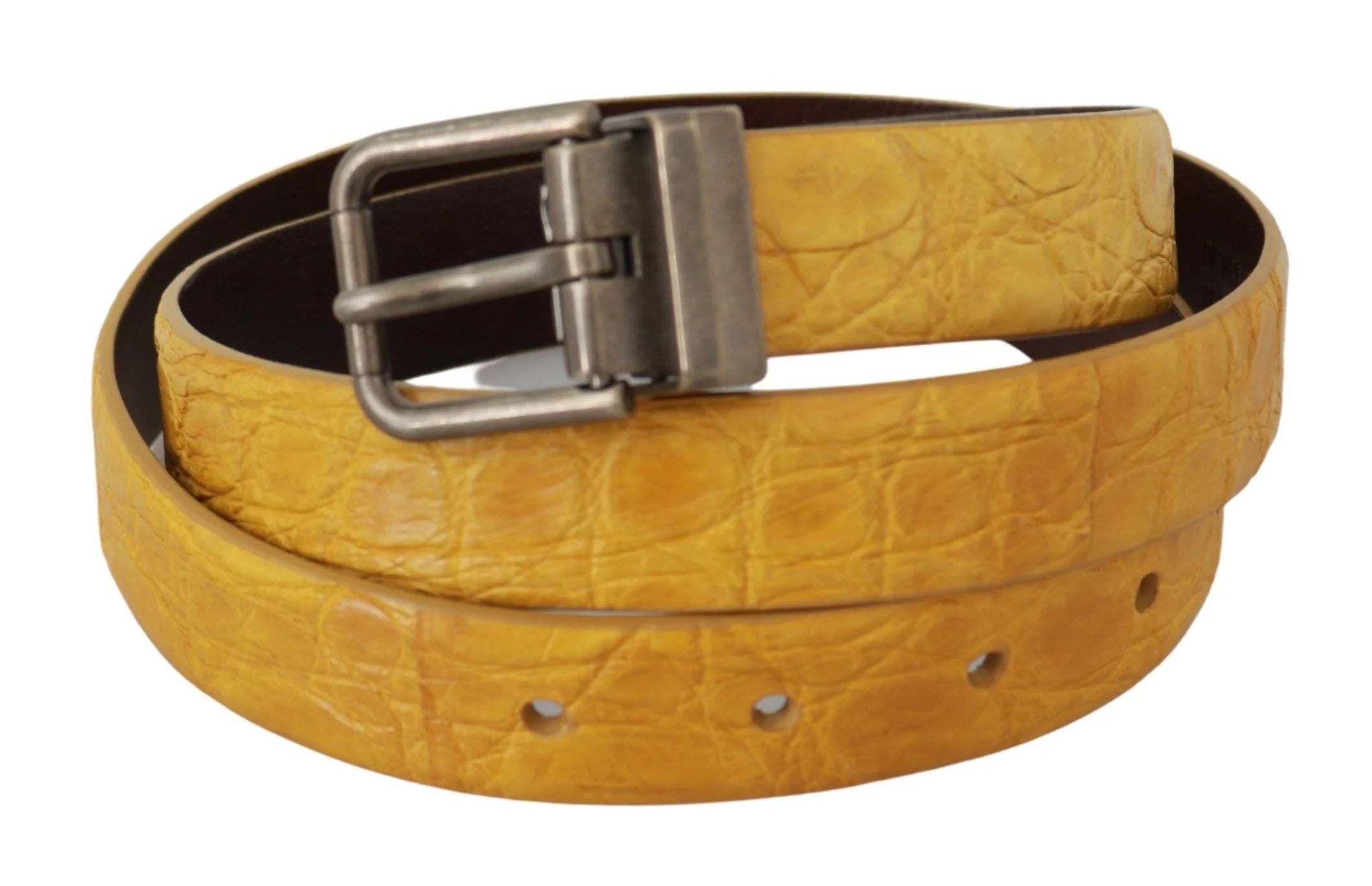 Dolce & Gabbana Yellow Exotic Skin Leather Grey Buckle Belt - Belts