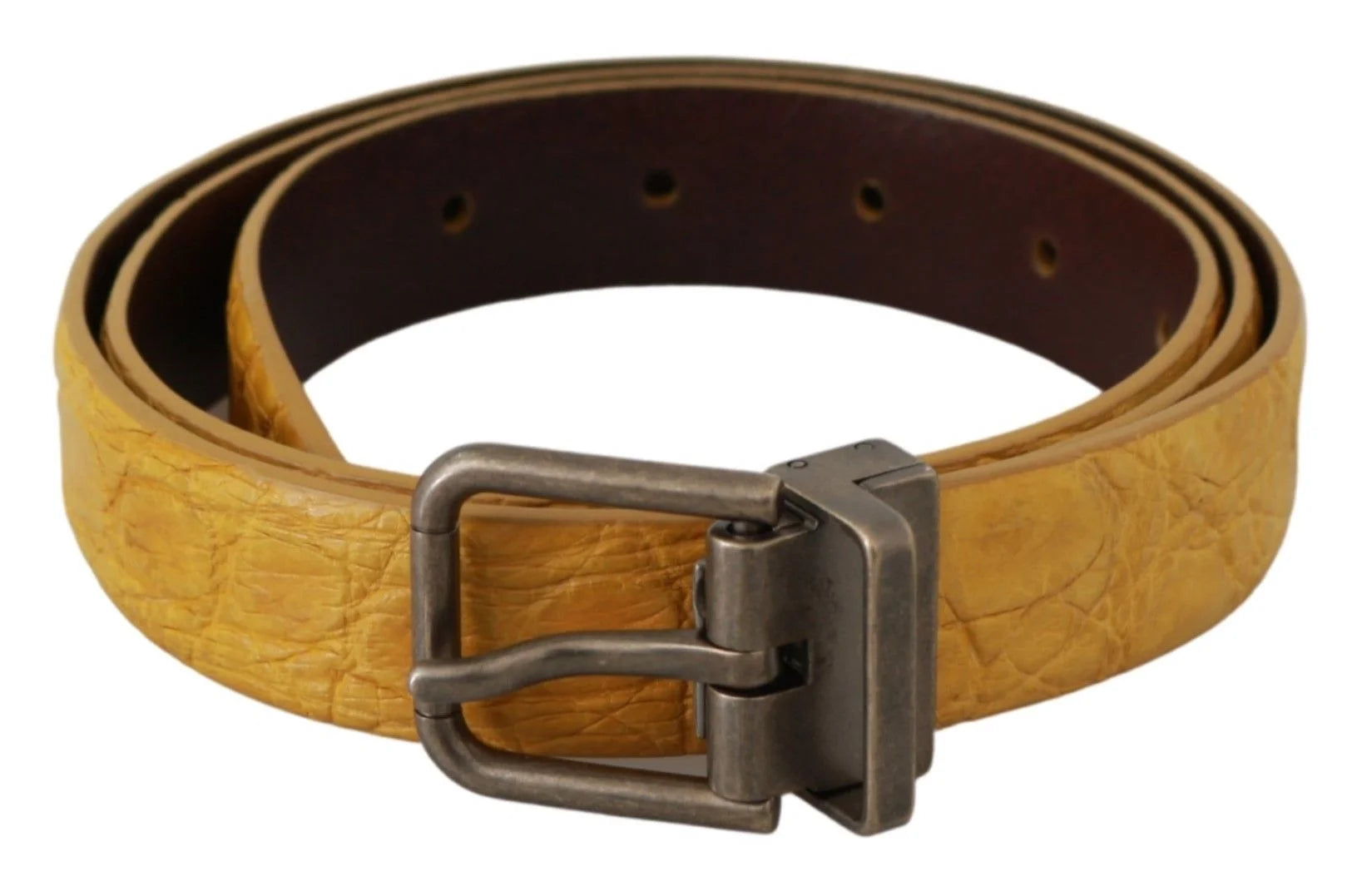 Dolce & Gabbana Yellow Exotic Skin Leather Grey Buckle Belt - Belts