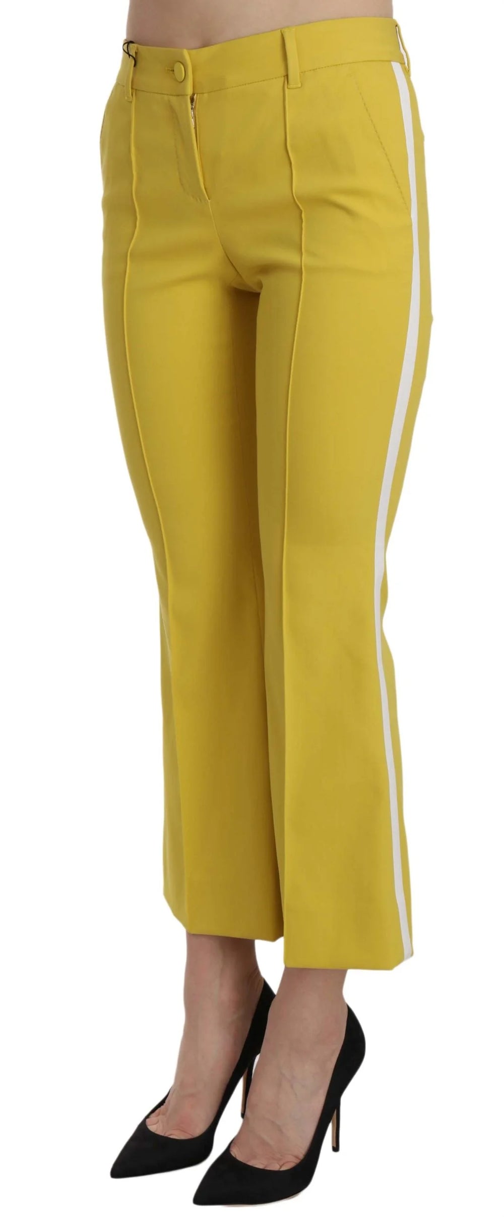Dolce & Gabbana Yellow Flared Bootcut Capri Cotton Pants - IT36 | XS - Trousers