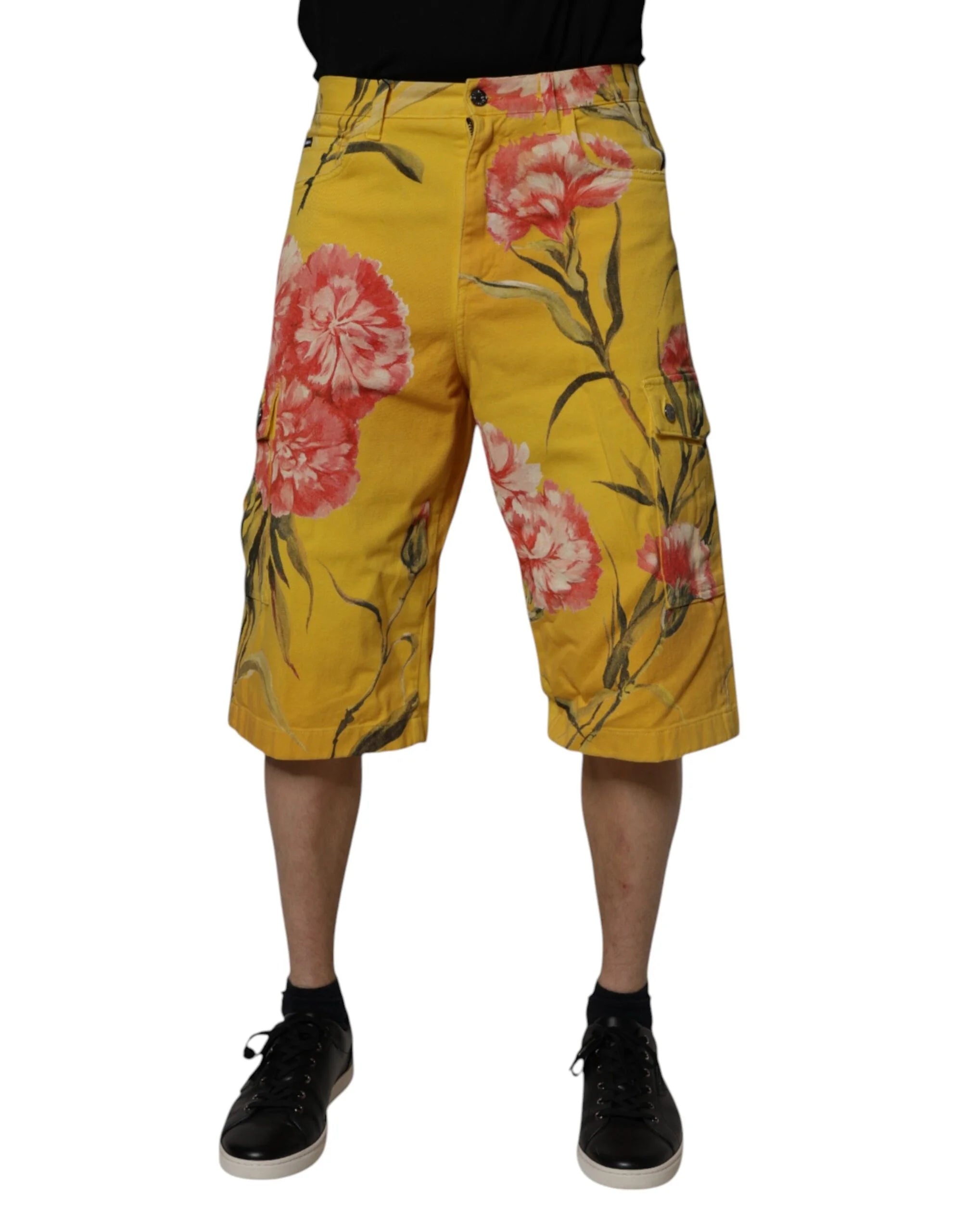 Dolce & Gabbana Yellow Floral Cargo Denim Men Bermuda Shorts - IT44 | XS - Bermudas