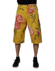 Dolce & Gabbana Yellow Floral Cargo Denim Men Bermuda Shorts - IT44 | XS