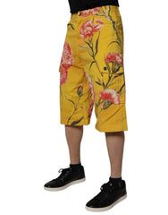 Dolce & Gabbana Yellow Floral Cargo Denim Men Bermuda Shorts - IT44 | XS