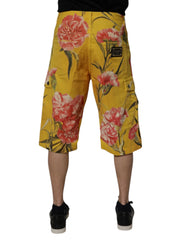 Dolce & Gabbana Yellow Floral Cargo Denim Men Bermuda Shorts - IT44 | XS