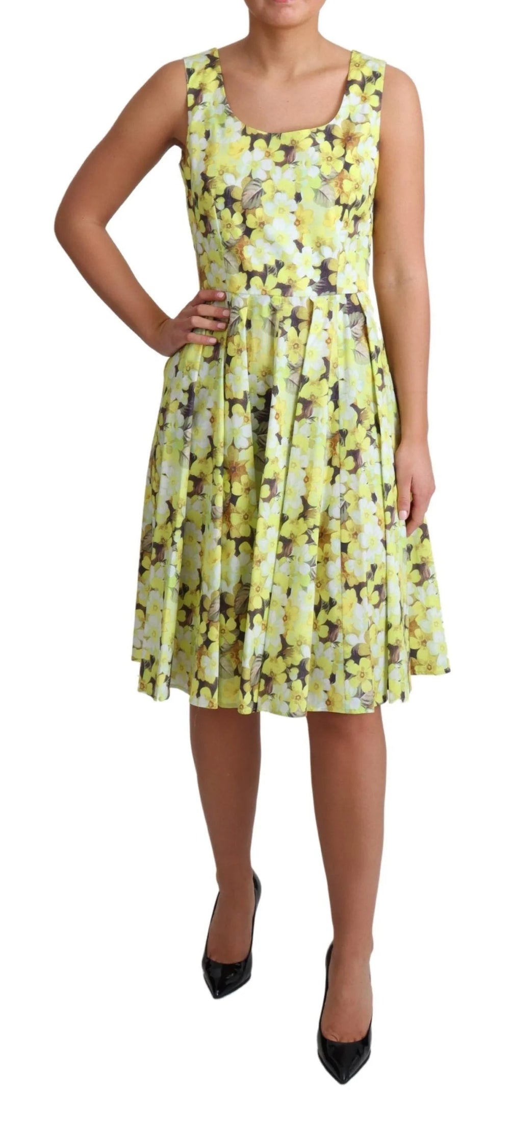 Dolce & Gabbana Yellow Floral Cotton Stretch Gown Dress - IT38|XS - Dresses