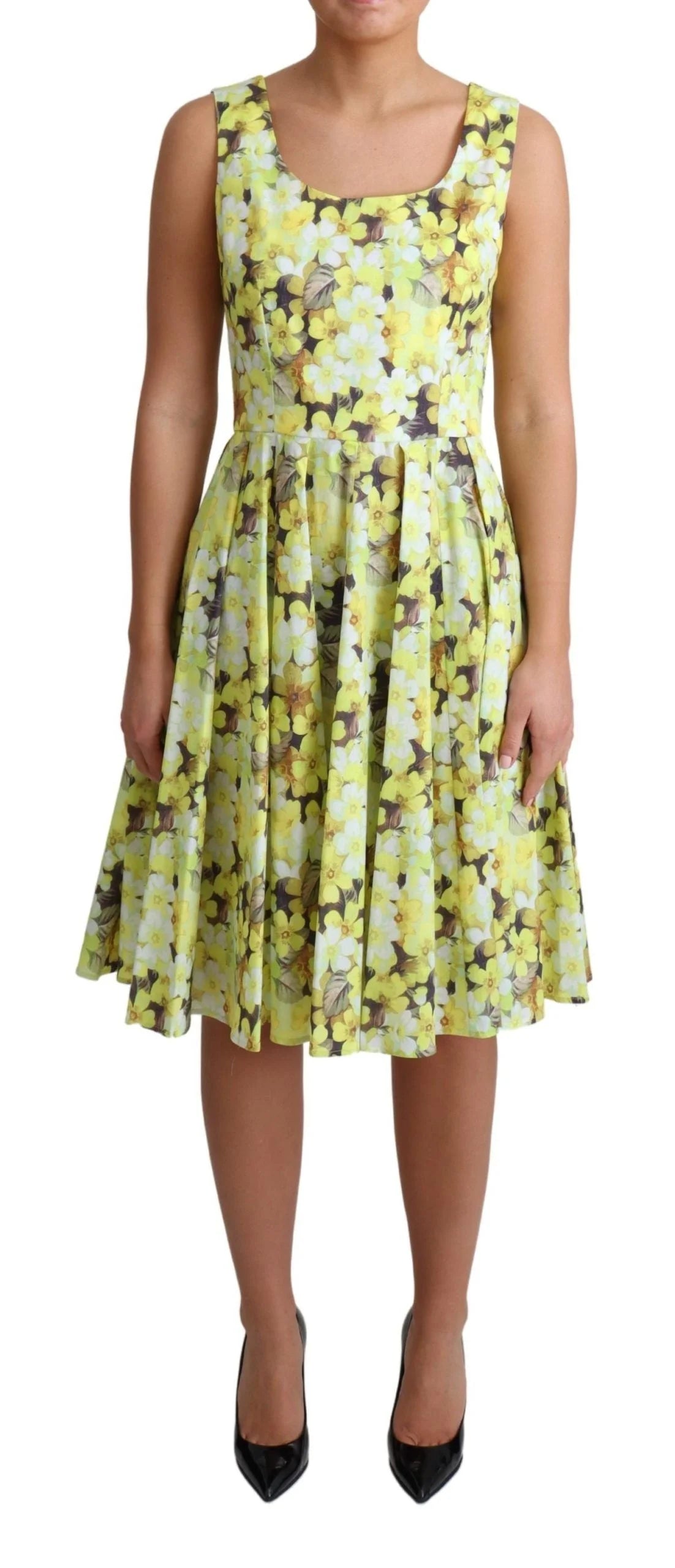 Dolce & Gabbana Yellow Floral Cotton Stretch Gown Dress - IT38|XS - Dresses