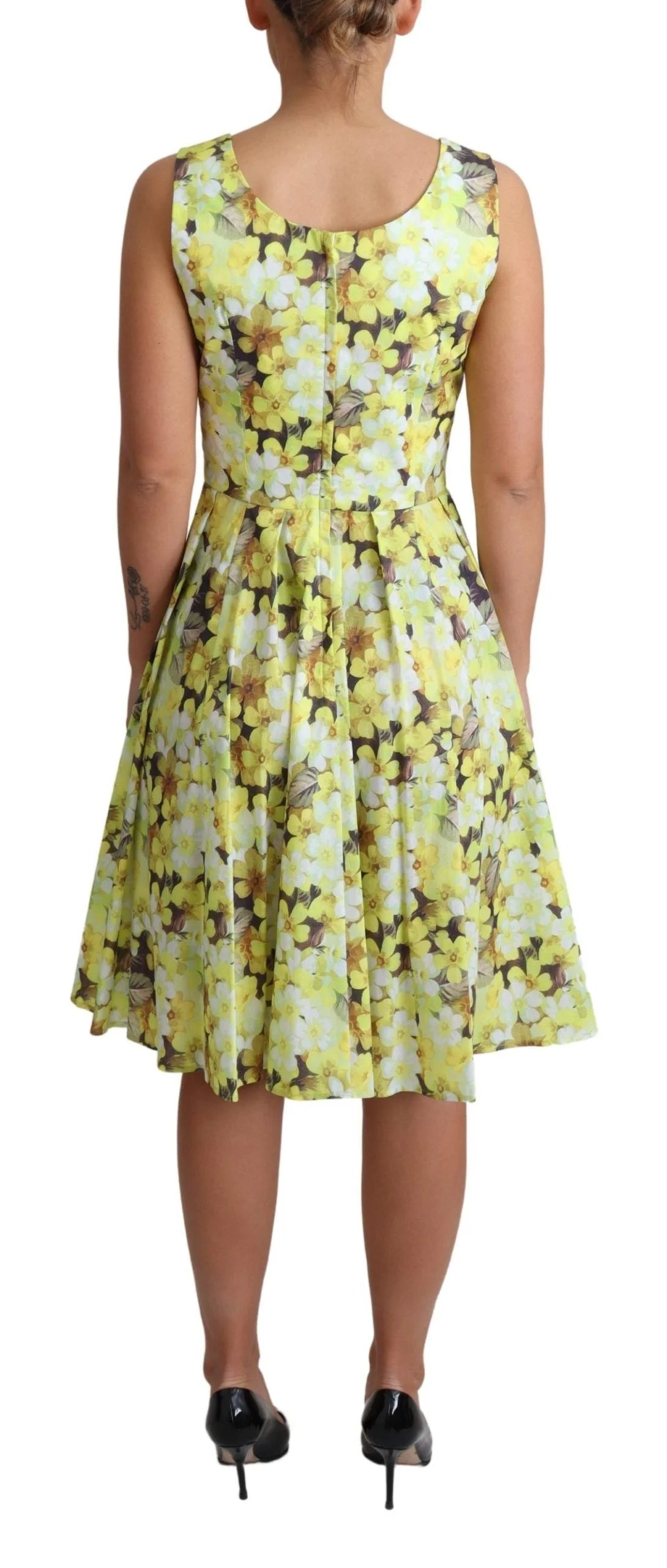 Dolce & Gabbana Yellow Floral Cotton Stretch Gown Dress - IT38|XS - Dresses