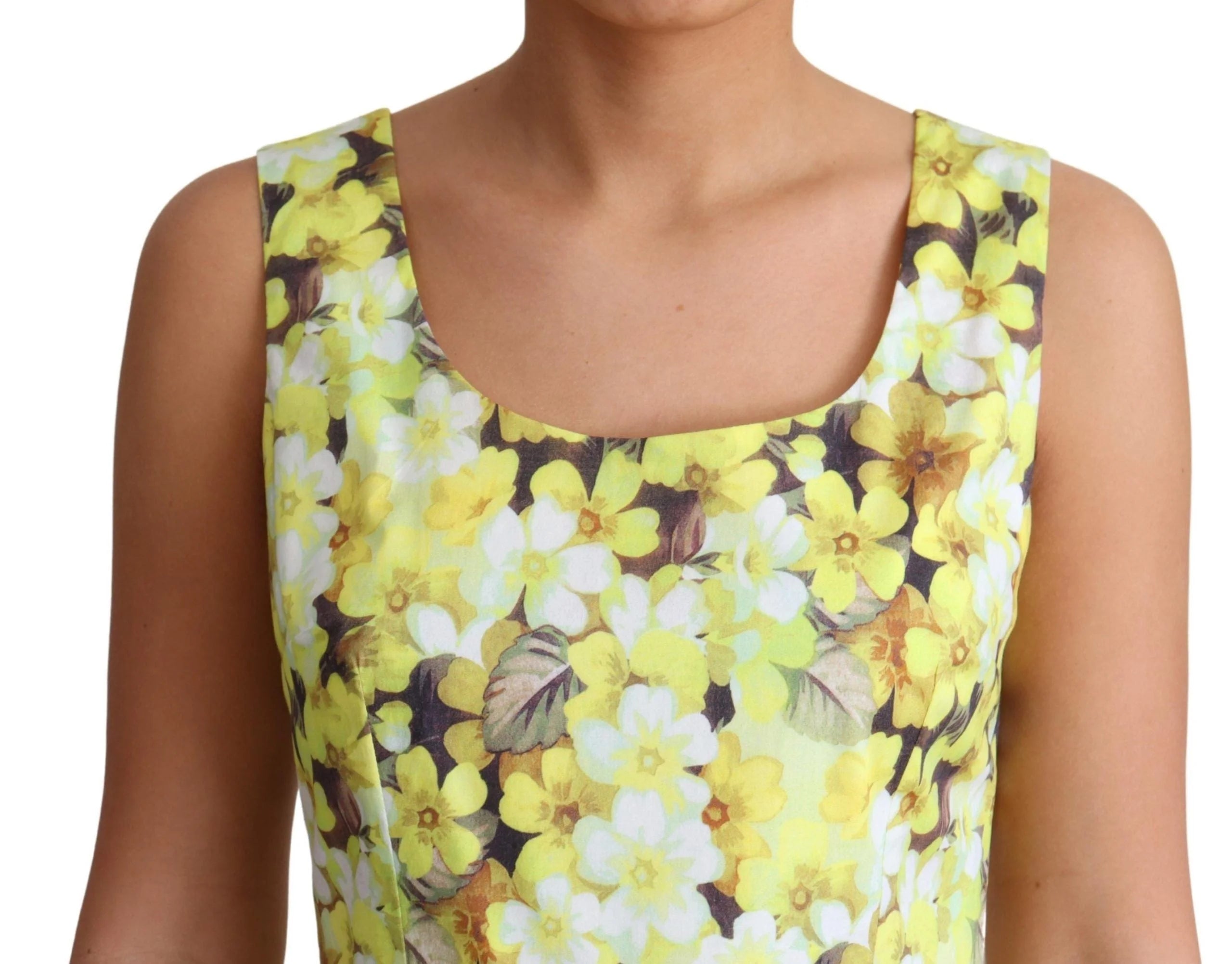 Dolce & Gabbana Yellow Floral Cotton Stretch Gown Dress - IT38|XS - Dresses