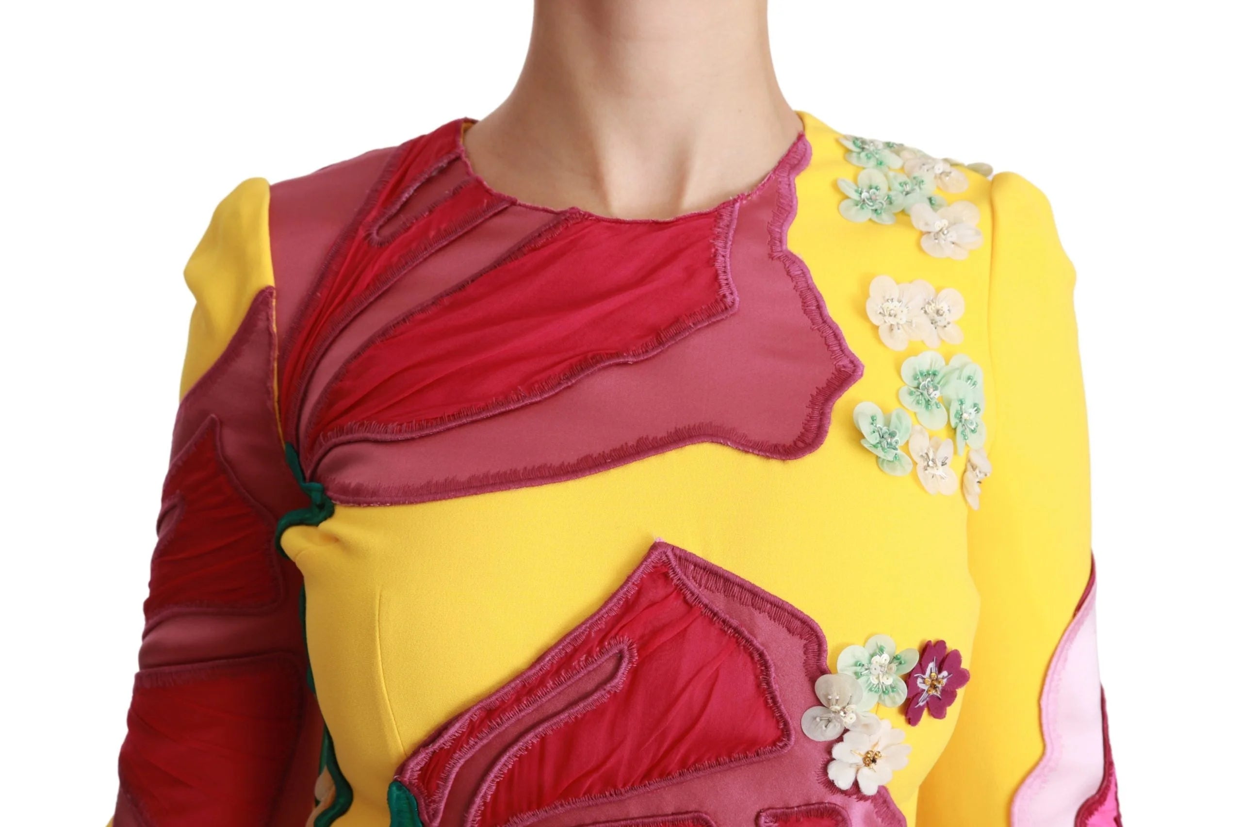 Dolce & Gabbana Yellow Floral Crystal Bodycon Sheath Dress - IT40|S - Dresses