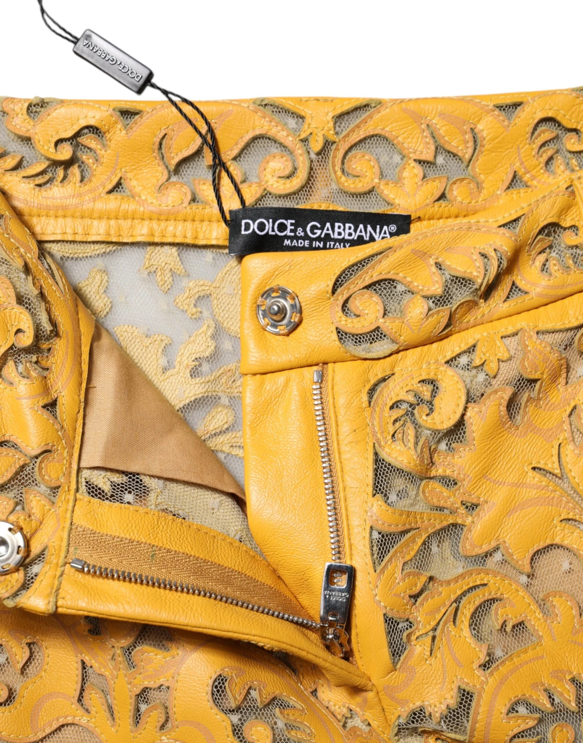 Dolce & Gabbana Yellow Floral Lace Mid Waist Capri Pants - IT40|S - Trousers