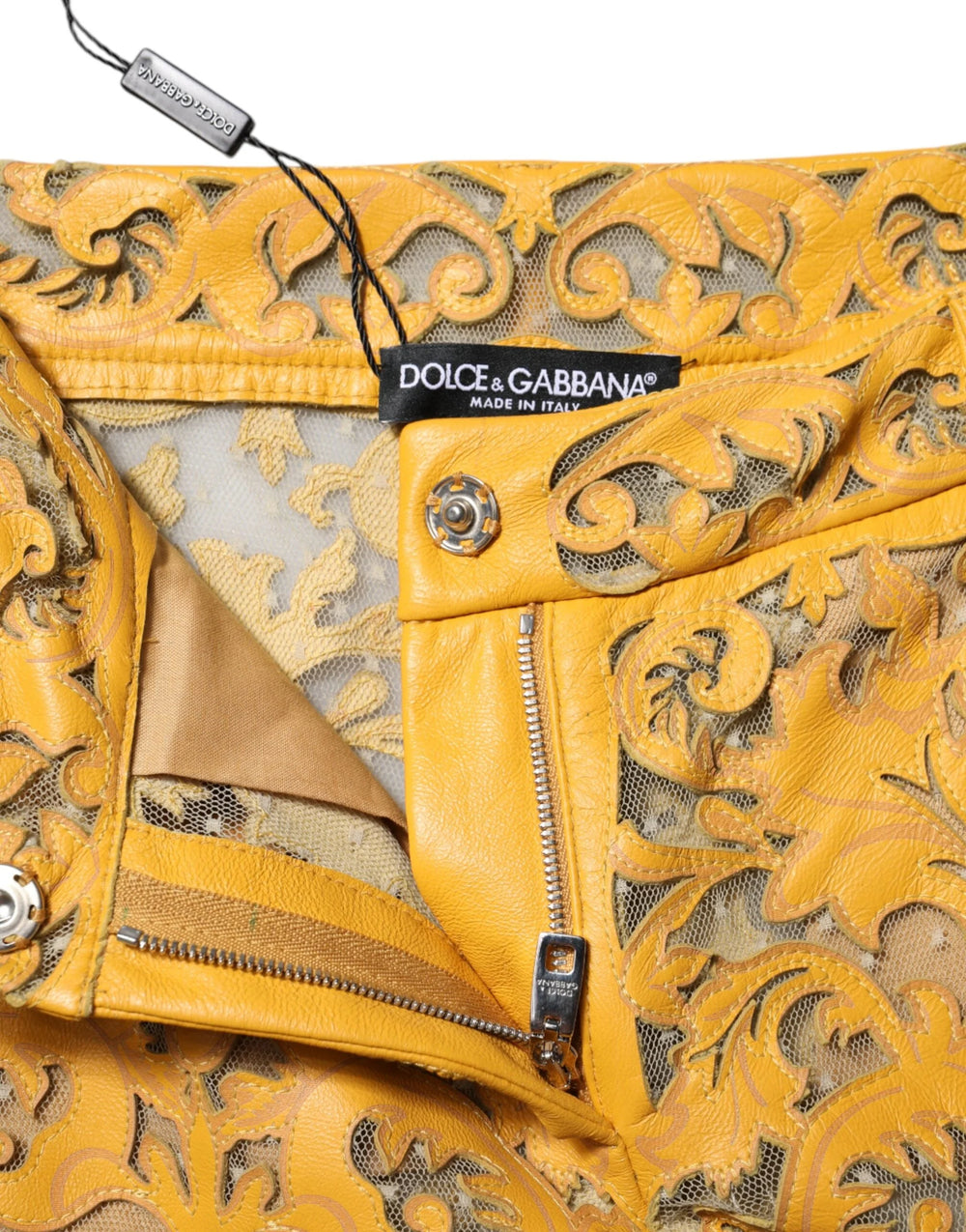 Dolce & Gabbana Yellow Floral Lace Mid Waist Capri Pants - IT40|S - Trousers