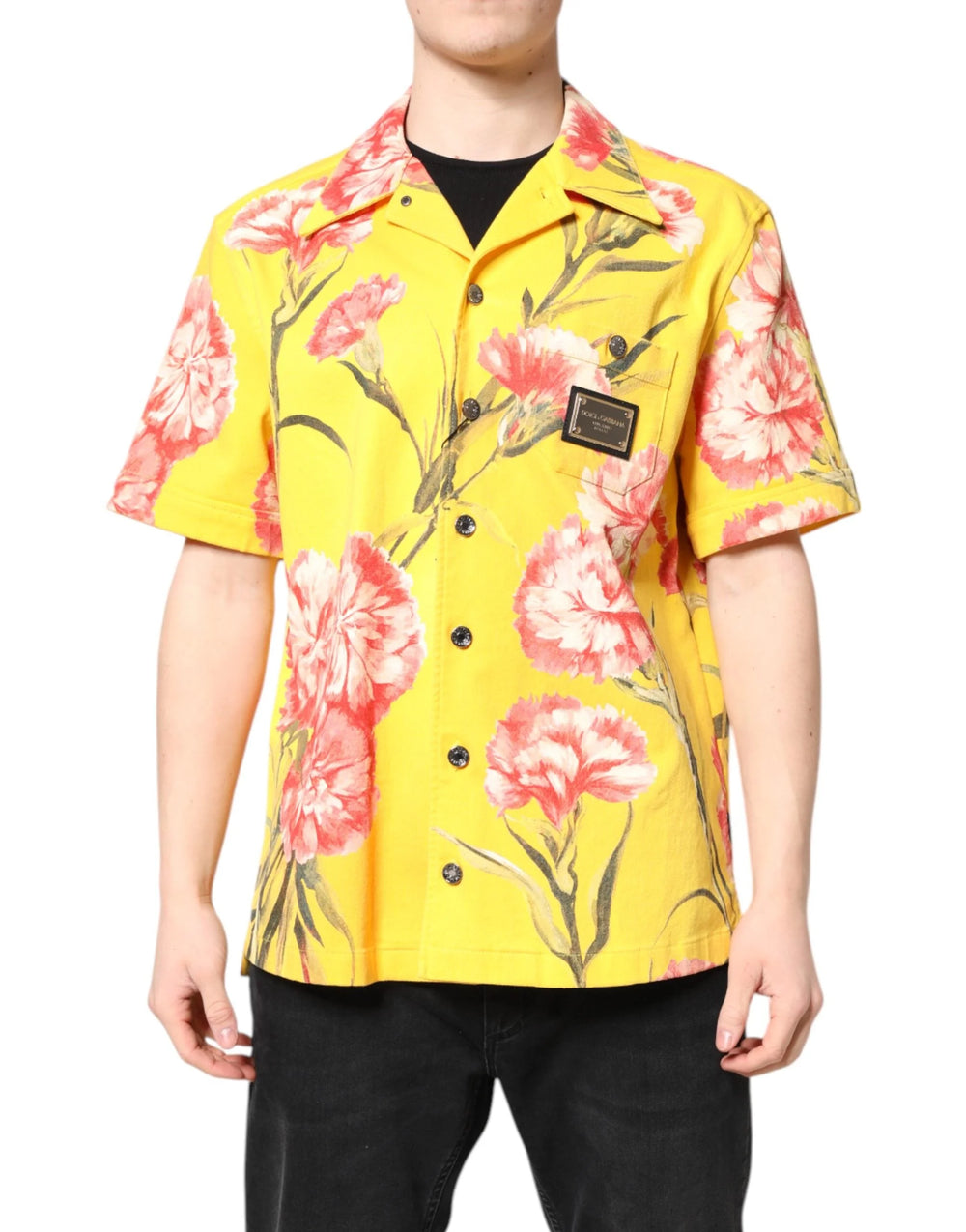 Dolce & Gabbana Yellow Floral Men Button Down Casual Shirt - IT40 | M - Shirts