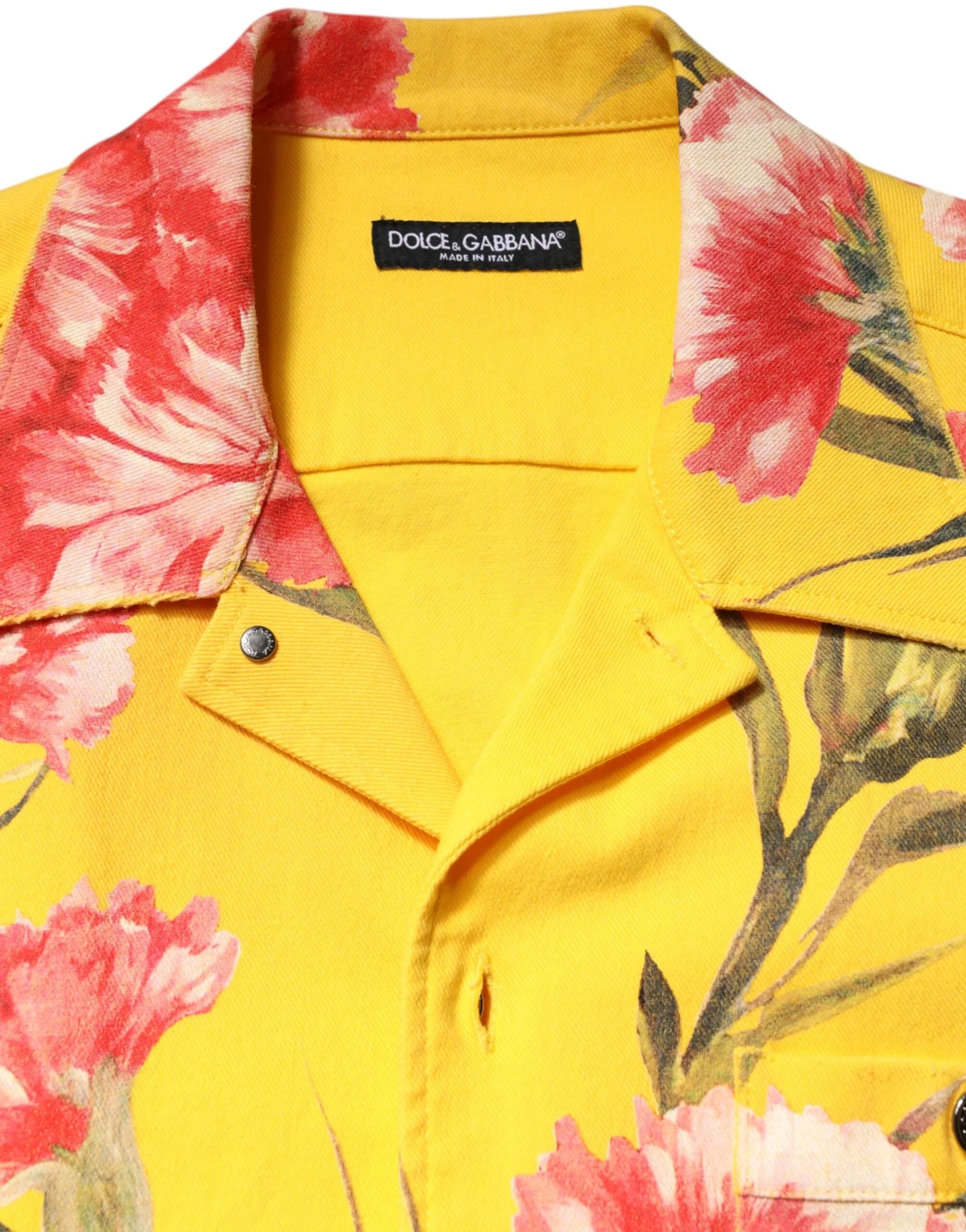 Dolce & Gabbana Yellow Floral Men Button Down Casual Shirt - IT40 | M - Shirts