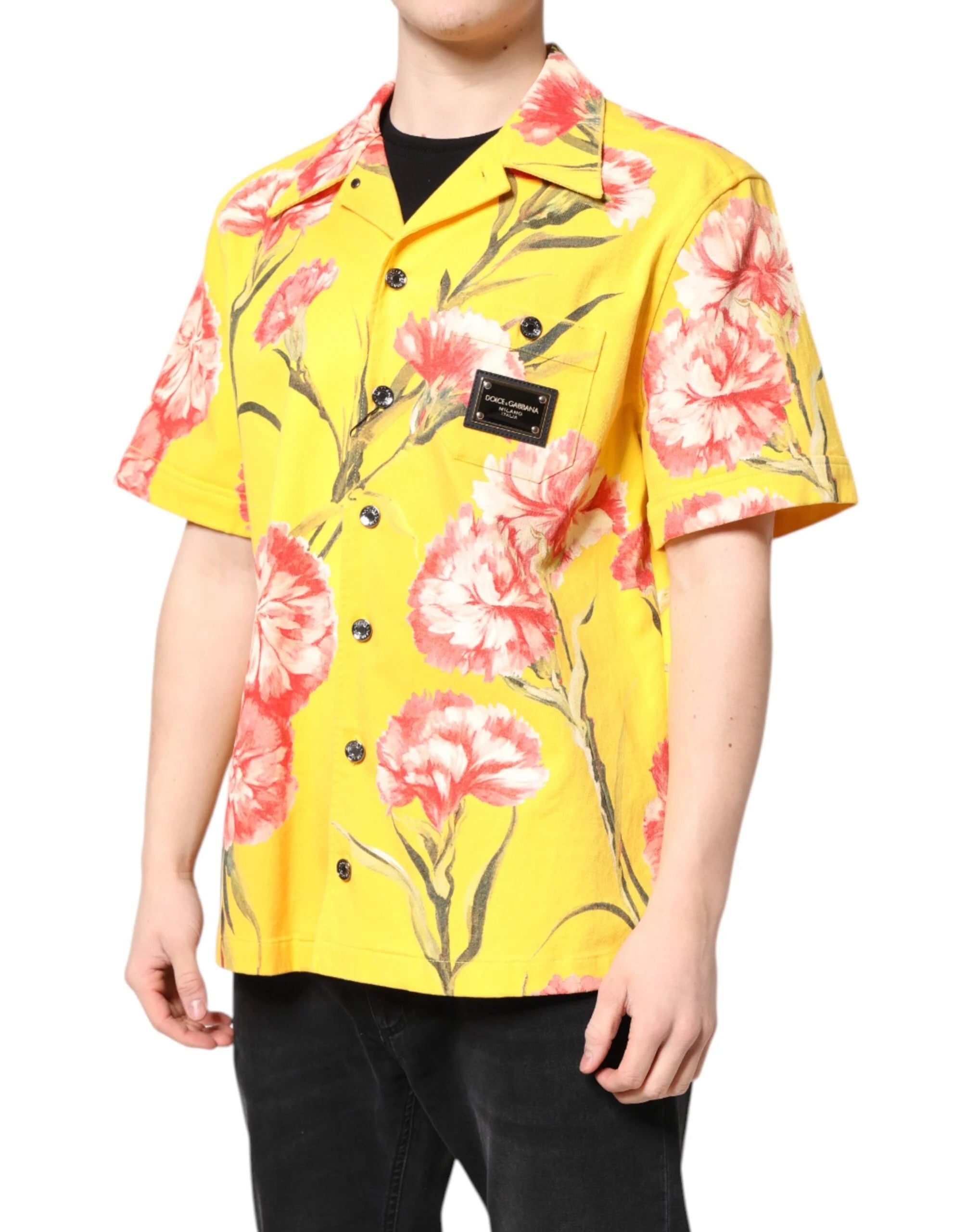 Dolce & Gabbana Yellow Floral Men Button Down Casual Shirt - IT40 | M - Shirts