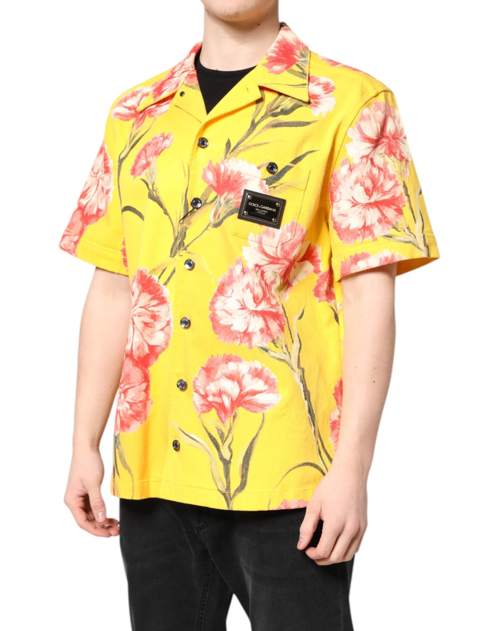Dolce & Gabbana Yellow Floral Men Button Down Casual Shirt - IT40 | M - Shirts