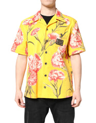 Dolce & Gabbana Yellow Floral Men Button Down Casual Shirt - IT40 | M - Shirts