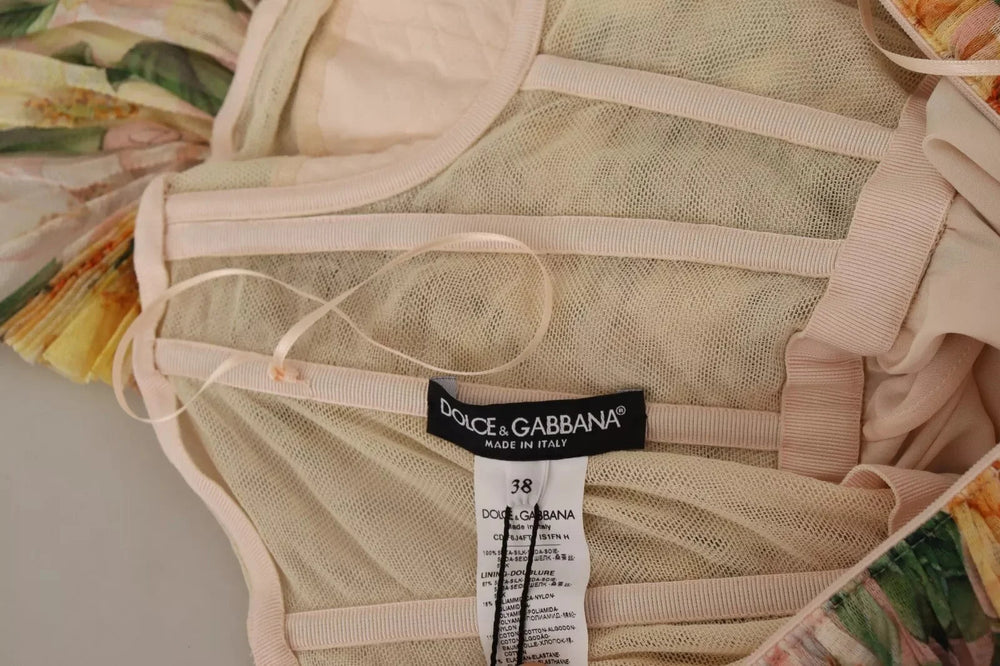 Dolce & Gabbana Yellow Floral Print Pleated Maxi Dress - IT38 | XS - Dresses