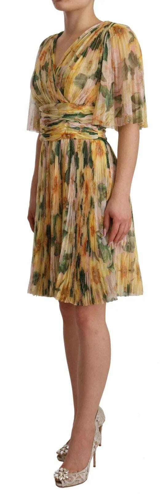Dolce & Gabbana Yellow Floral Print Pleated Maxi Dress - IT38 | XS - Dresses