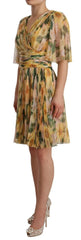 Dolce & Gabbana Yellow Floral Print Pleated Maxi Dress - IT38 | XS - Dresses