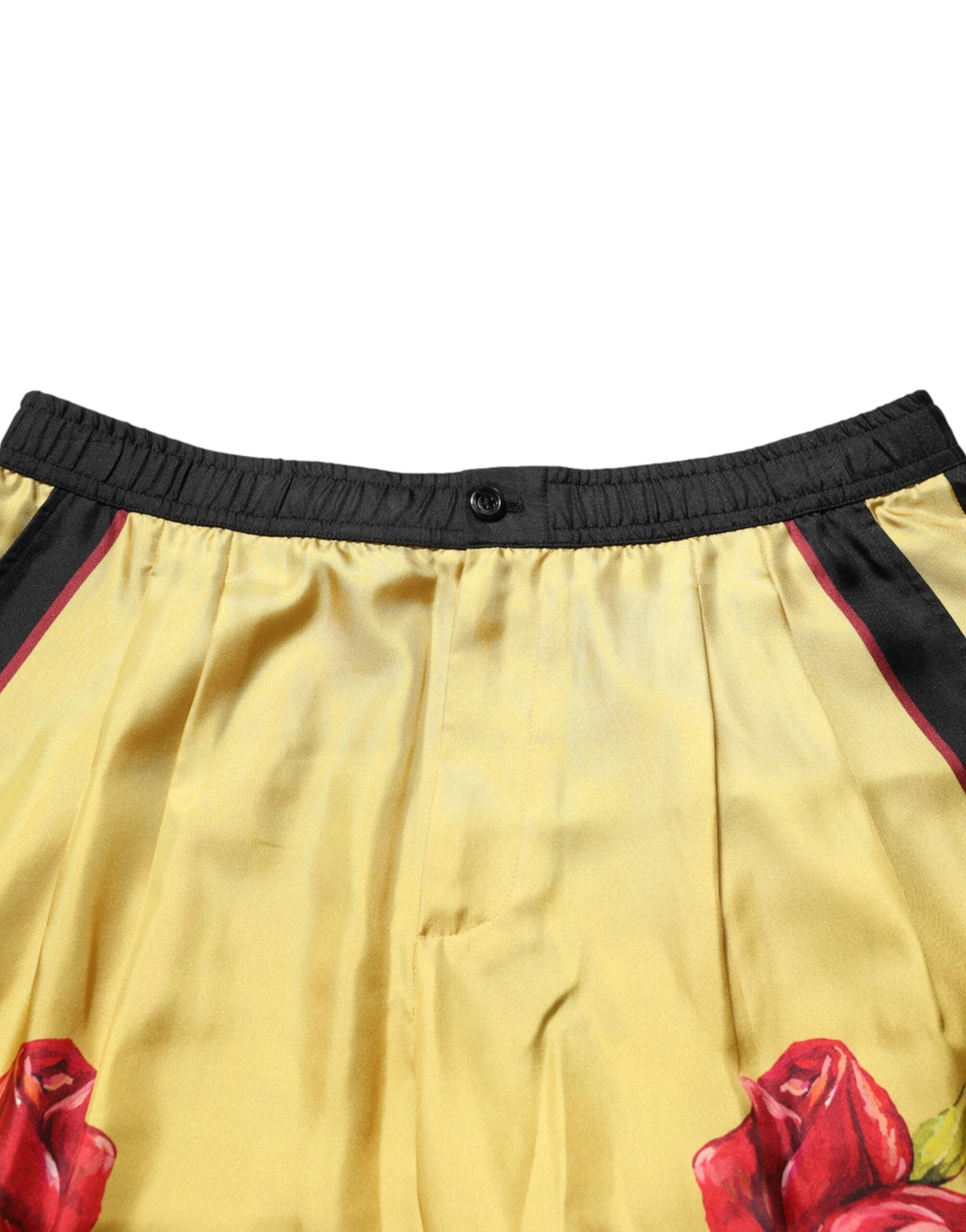 Dolce & Gabbana Yellow Floral Print Silk Men Bermuda Shorts - Bermudas