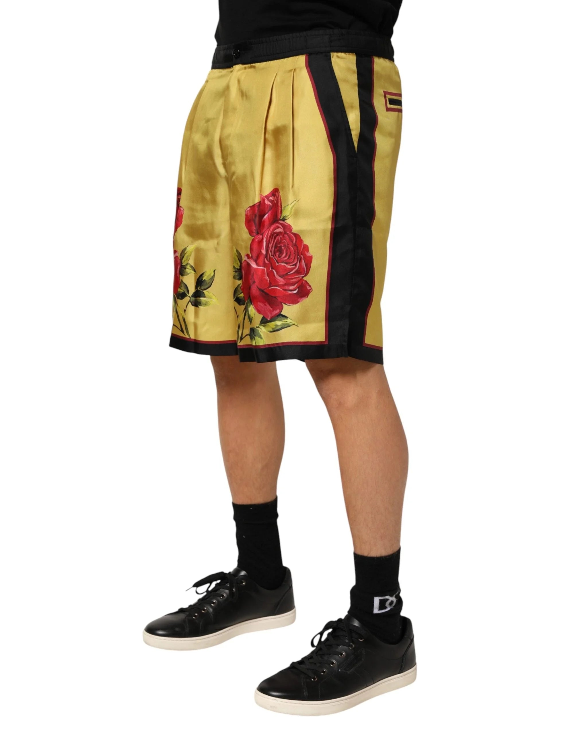 Dolce & Gabbana Yellow Floral Print Silk Men Bermuda Shorts - Bermudas