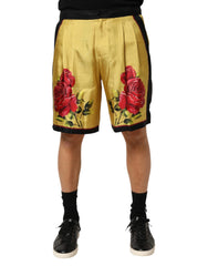 Dolce & Gabbana Yellow Floral Print Silk Men Bermuda Shorts - Bermudas