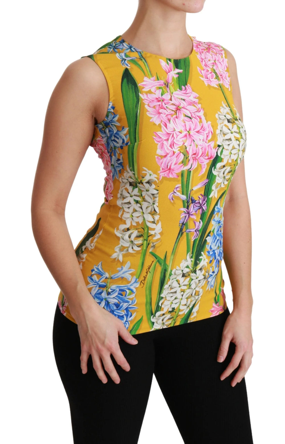 Dolce & Gabbana Yellow Floral Stretch Top Tank Blouse - IT42|M - Tank Tops