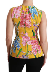 Dolce & Gabbana Yellow Floral Stretch Top Tank Blouse - IT42|M - Tank Tops