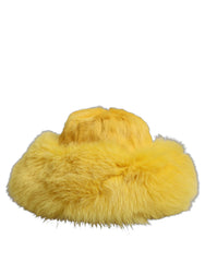 Dolce & Gabbana Yellow Fox Fur Womens Bucket Capello Hat - 56 cm|XS