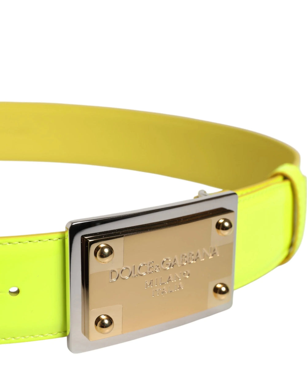 Dolce & Gabbana Yellow Green Classic Metal Logo Buckle Belt - Belts