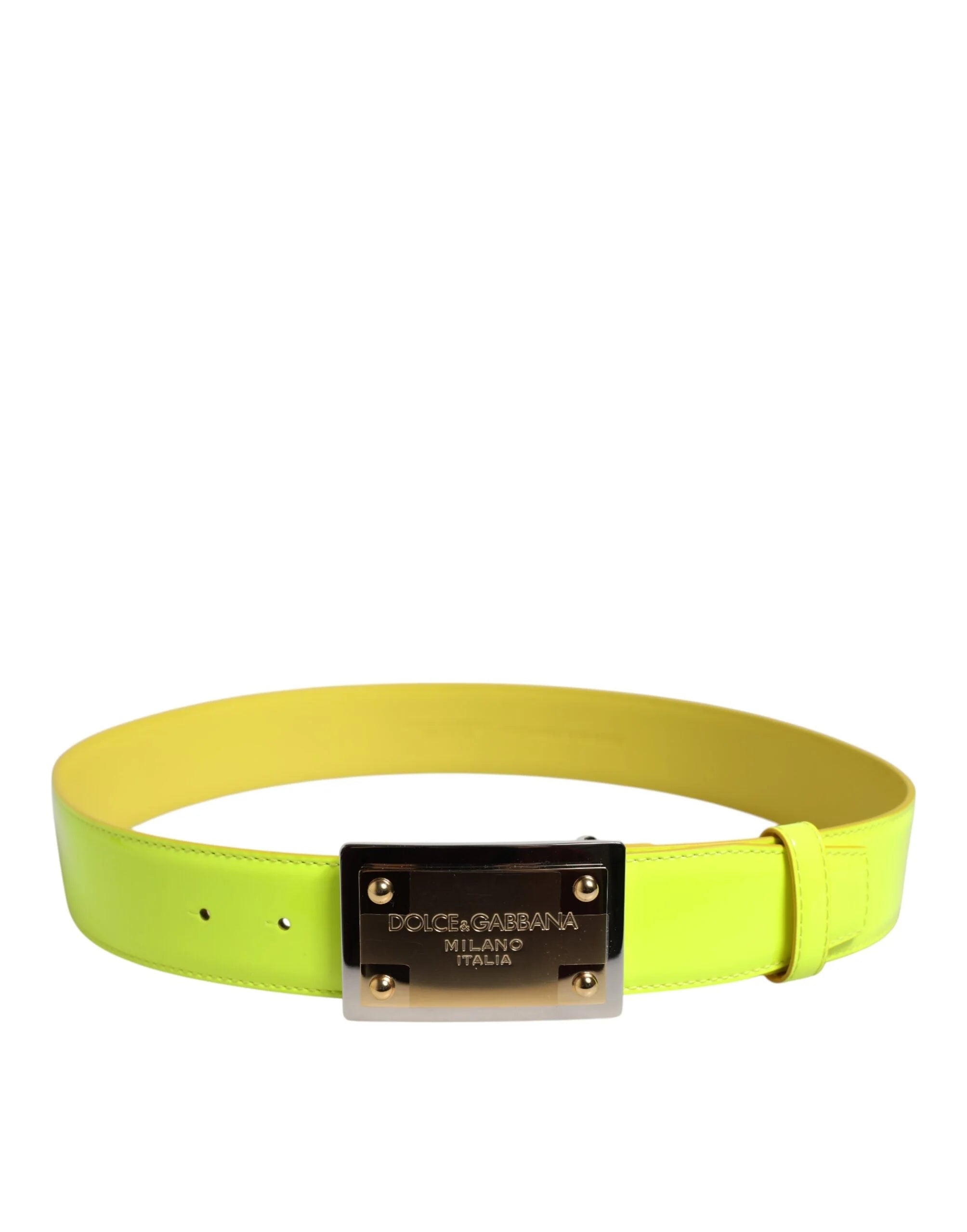 Dolce & Gabbana Yellow Green Classic Metal Logo Buckle Belt - Belts