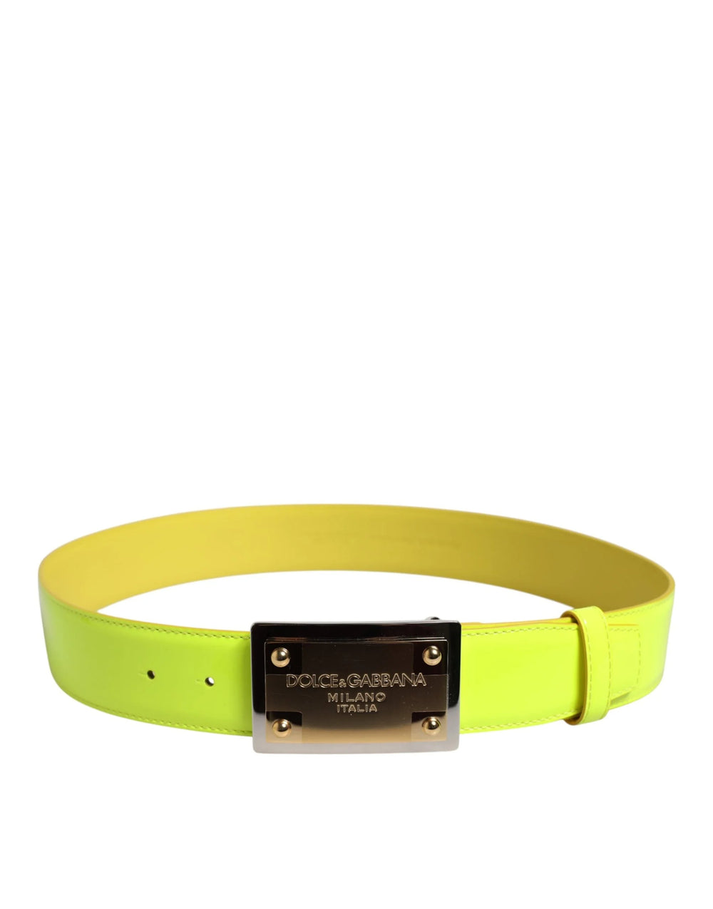 Dolce & Gabbana Yellow Green Classic Metal Logo Buckle Belt - Belts