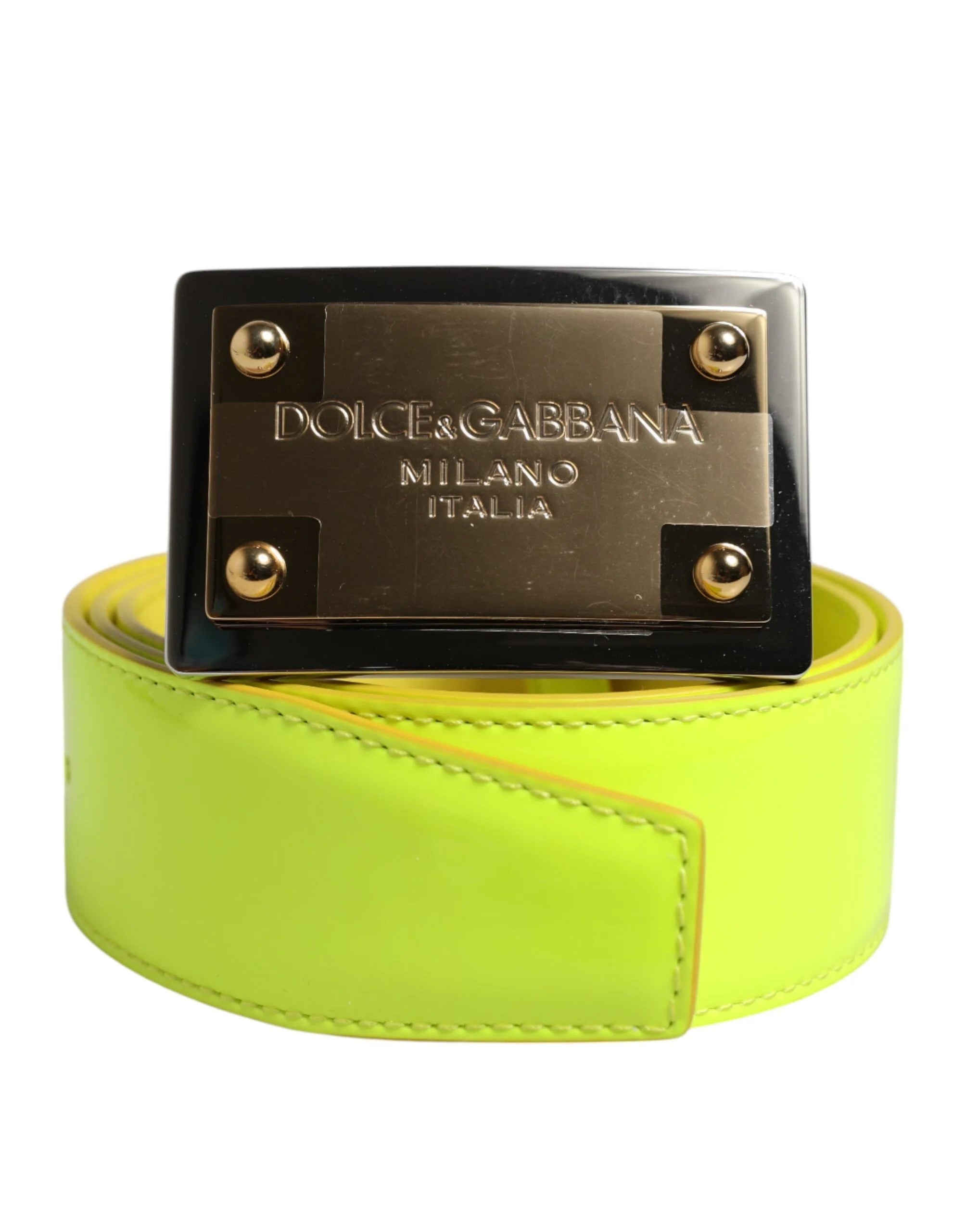 Dolce & Gabbana Yellow Green Classic Metal Logo Buckle Belt - Belts