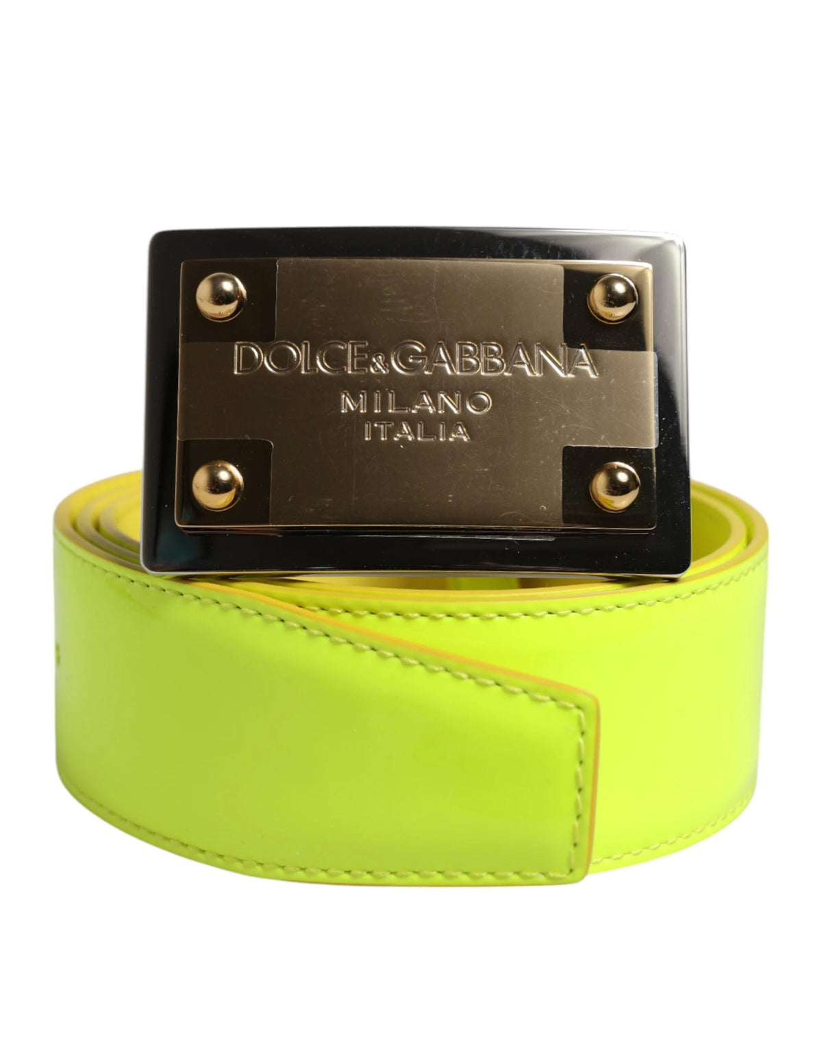 Dolce & Gabbana Yellow Green Classic Metal Logo Buckle Belt - Belts